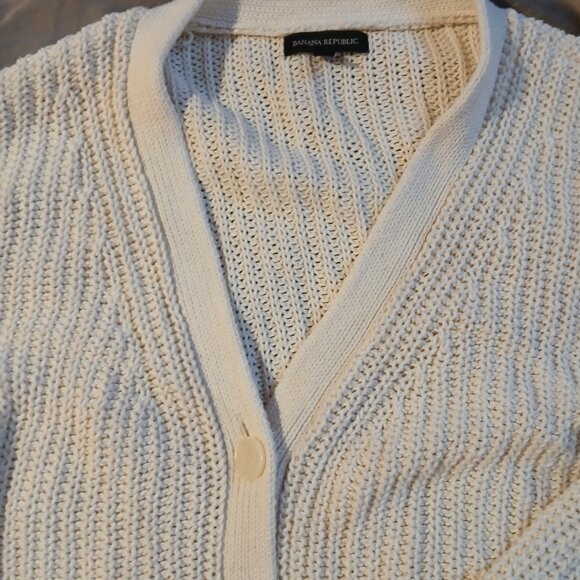Banana Republic Women's Chunky Cream Ribbed Knit Cardigan SZ L - Picture 3 of 8